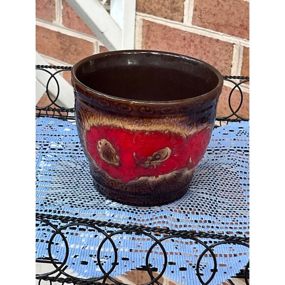 Vintage Scheurich Keramik Fat Lava Pottery Planter Germany 887-12 Red Brown RARE